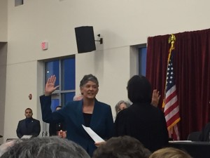 Chief Justice Vigil administering the oath of office to Justice Nakamura
